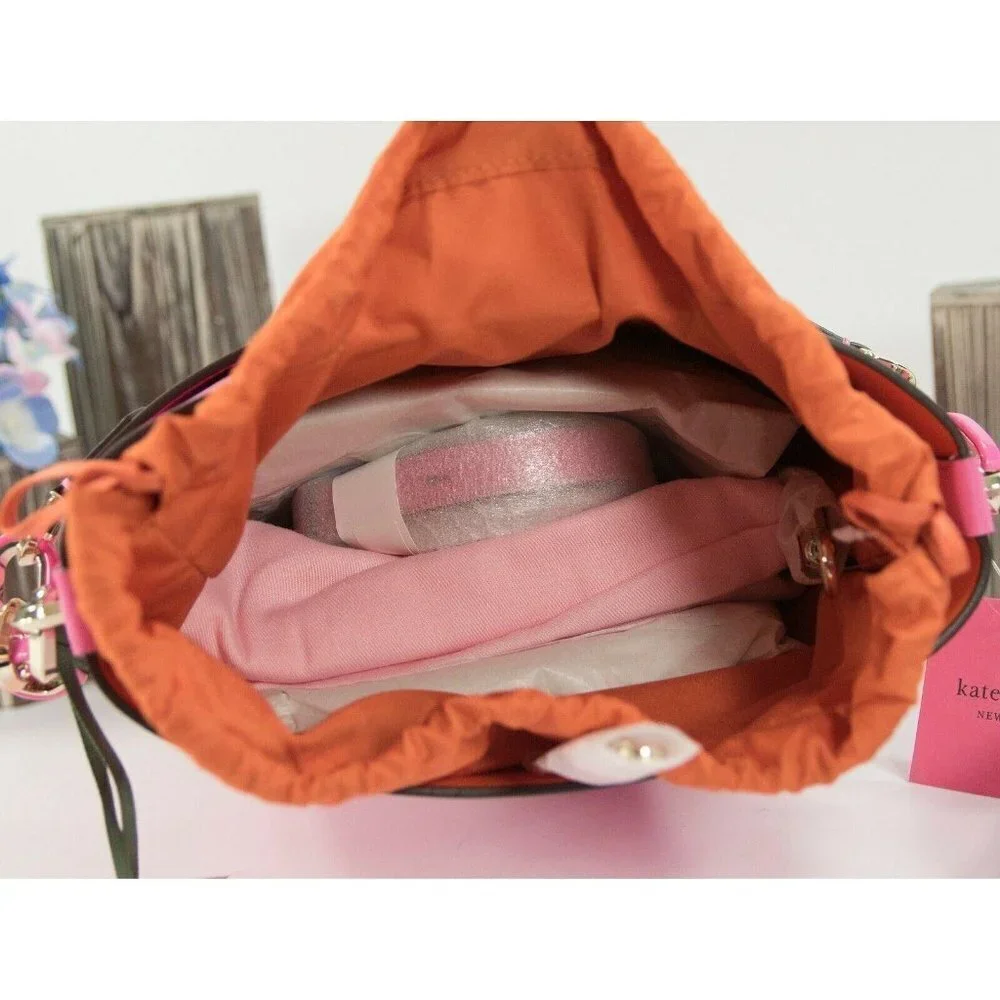 kate Spade Suzy Hibiscus Tea Leather Juicy Orange Insert Small Bucket Bag NWT - Picture 7 of 9